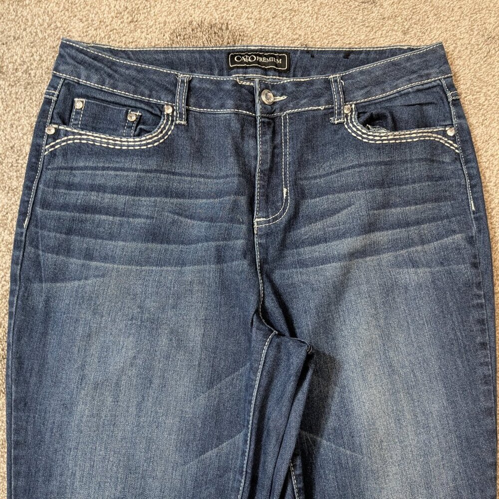 CATO PREMIUM Classic, Dark Blue Stretch Denim High Rise Bling Jeans; Size 12